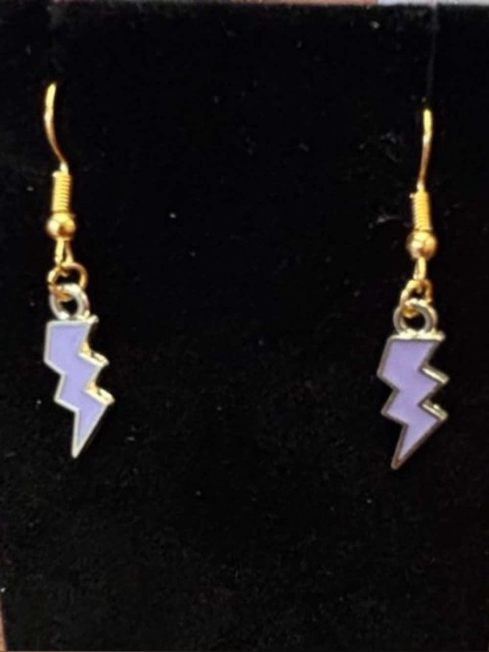 New Gold tone Purple Lightning Bolt Earrings fun cute enamel drop bold pastel